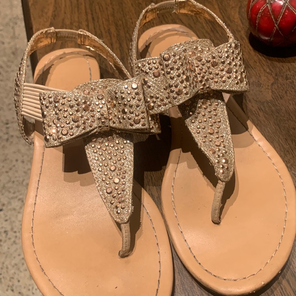 Material Girl rose gold studded bow sandals